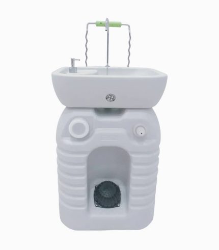 روشویی سیار کمپینگ با پدال پا و مخزن ۴۵ لیتری، دارای چرخ و ارتفاع قابل تنظیم