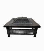 آتشدان باغی چندکاره مربع مشکی – اجاق هیزمی، منقل ذغالی و میز باربیکیو