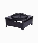 آتشدان باغی چندکاره مربع مشکی – اجاق هیزمی، منقل ذغالی و میز باربیکیو