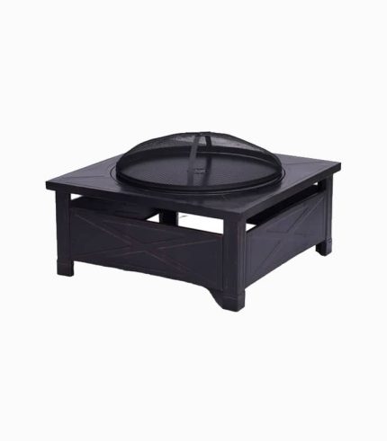 آتشدان باغی چندکاره مربع مشکی – اجاق هیزمی، منقل ذغالی و میز باربیکیو