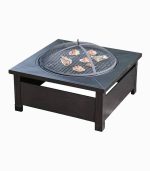 آتشدان باغی چندکاره مربع مشکی – اجاق هیزمی، منقل ذغالی و میز باربیکیو