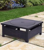 آتشدان باغی چندکاره مربع مشکی – اجاق هیزمی، منقل ذغالی و میز باربیکیو