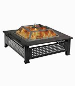 آتشدان باغی چندکاره مربع مشکی – اجاق هیزمی، منقل ذغالی و میز باربیکیو