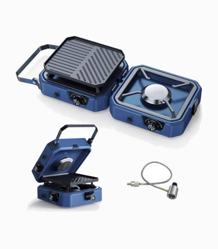 اجاق گاز کمپینگ تاشو قابل حمل دو شعله با گریل استیل ضدزنگ 16000 BTU