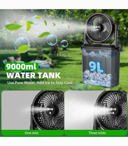 فن پرتابل اسپری دار با مخزن آب 9 لیتری و باتری شارژی 20000mAh مجهز به چراغ LED